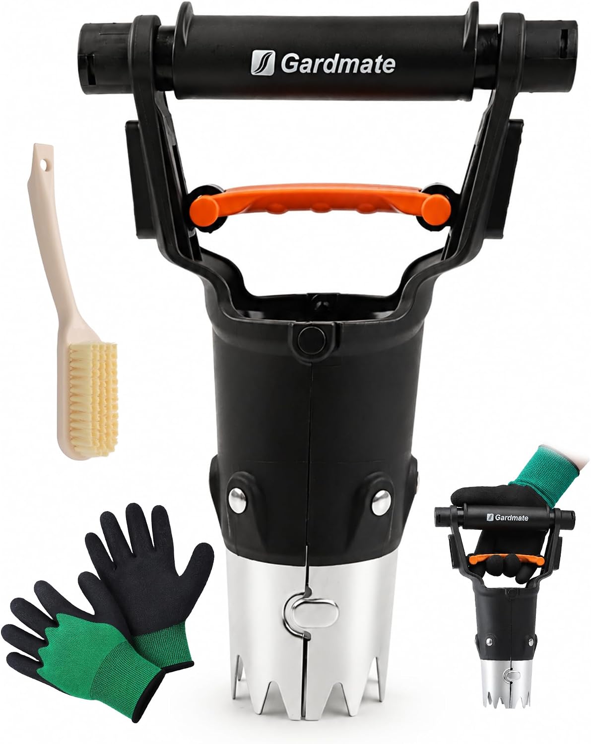 Bulb Planter Tool - One-Touch Automatic Bulb Planter for Bulbs, Seeds & Seedlings - Stainless Steel Garden Bulbs Dibber with Ergonomic Handle - No Bend Planting Tool with Gloves & Brush