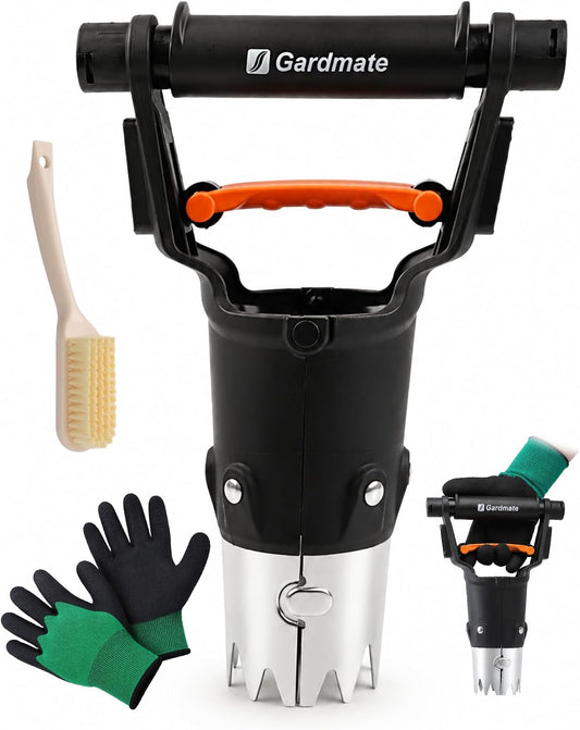 Bulb Planter Tool - One-Touch Automatic Bulb Planter for Bulbs, Seeds & Seedlings - Stainless Steel Garden Bulbs Dibber with Ergonomic Handle - No Bend Planting Tool with Gloves & Brush