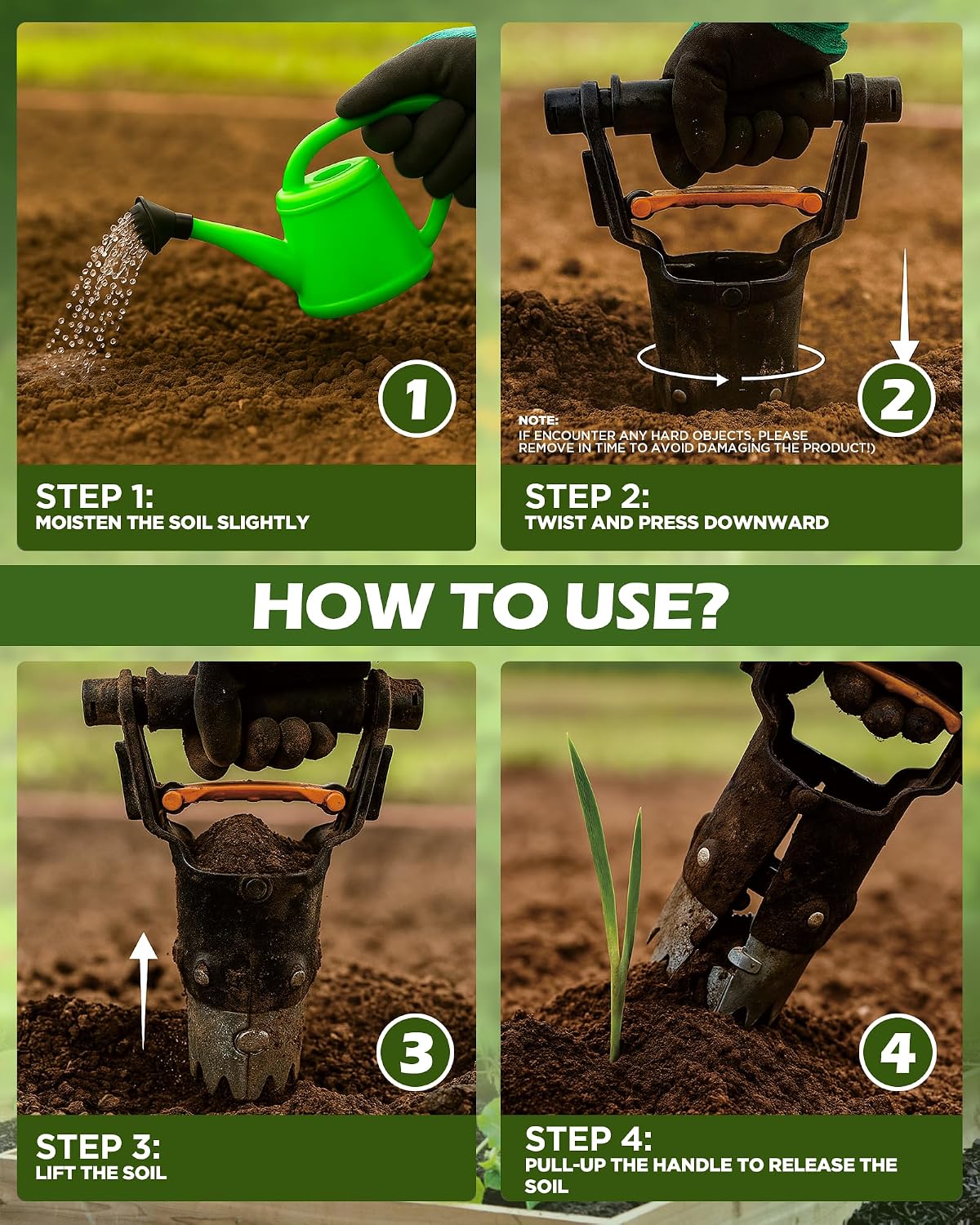 Bulb Planter Tool - One-Touch Automatic Bulb Planter for Bulbs, Seeds & Seedlings - Stainless Steel Garden Bulbs Dibber with Ergonomic Handle - No Bend Planting Tool with Gloves & Brush