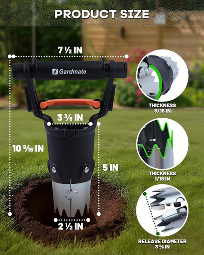 Bulb Planter Tool - One-Touch Automatic Bulb Planter for Bulbs, Seeds & Seedlings - Stainless Steel Garden Bulbs Dibber with Ergonomic Handle - No Bend Planting Tool with Gloves & Brush