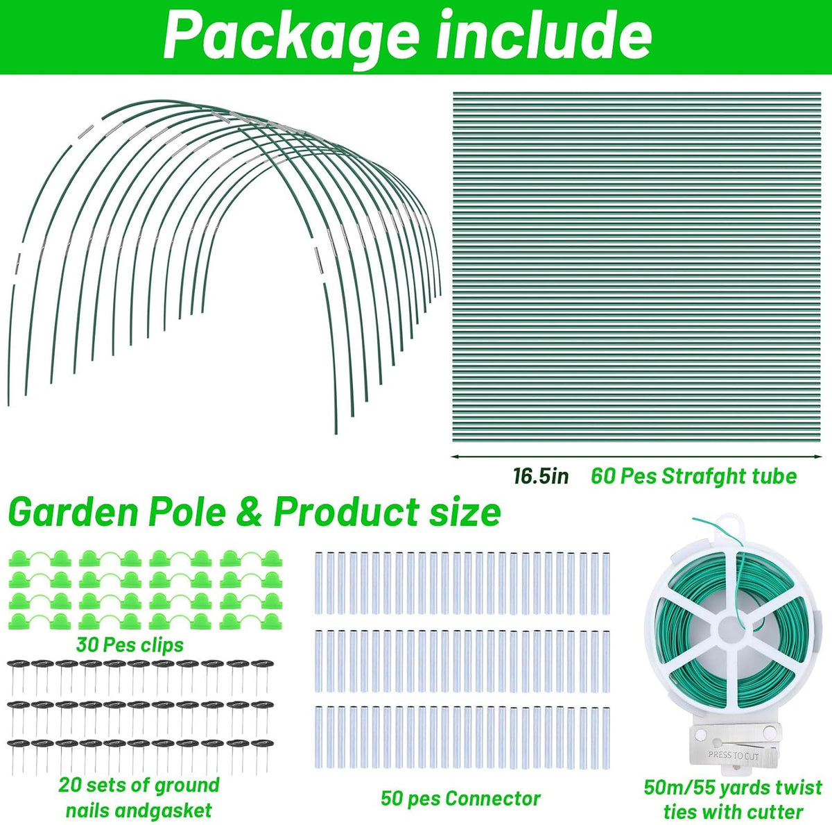 161 PCS Greenhouse Hoops Kit 7 FT Garden Tunnel Hoops for Raised Beds