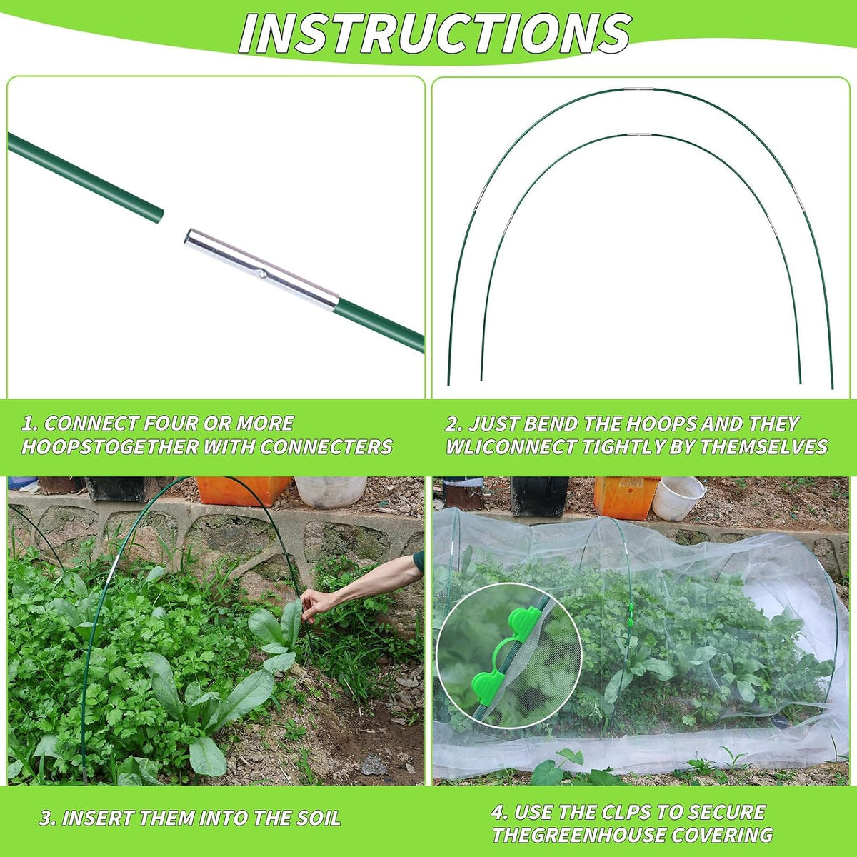 161 PCS Greenhouse Hoops Kit 7 FT Garden Tunnel Hoops for Raised Beds