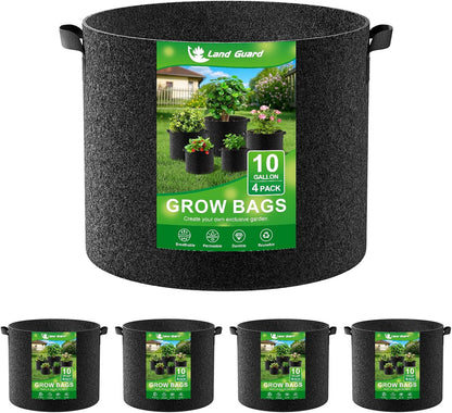 4-Pack Fabric Grow Bags 10 Gallon, Thickened Nonwoven Garden Pots, Growing Bags with Handles, Black