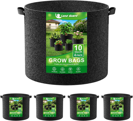 4-Pack Fabric Grow Bags 10 Gallon, Thickened Nonwoven Garden Pots, Growing Bags with Handles, Black