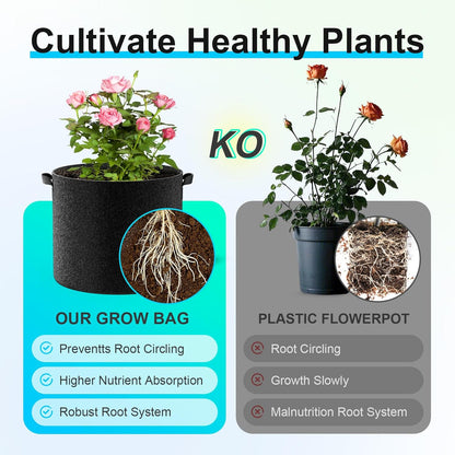 4-Pack Fabric Grow Bags 10 Gallon, Thickened Nonwoven Garden Pots, Growing Bags with Handles, Black