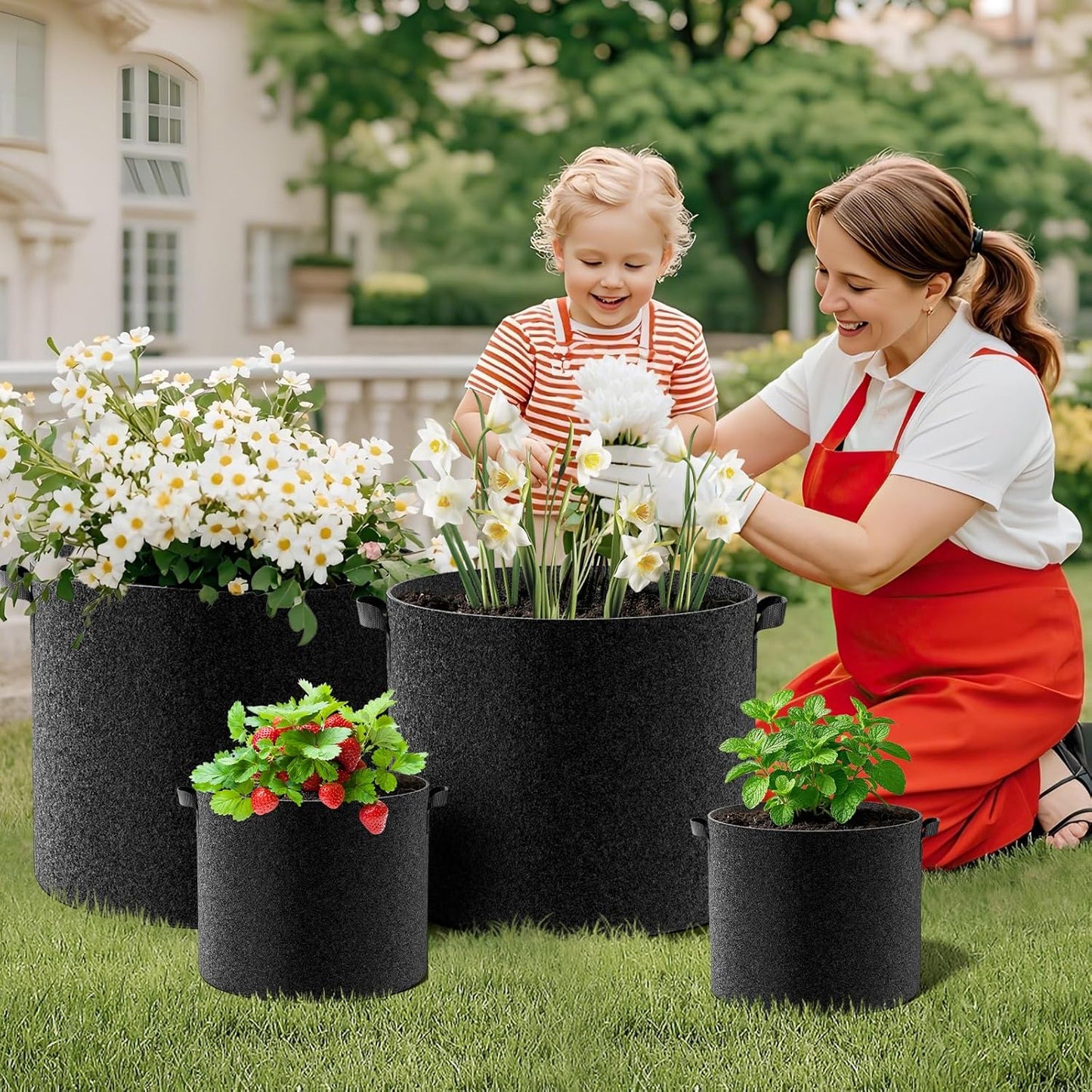 4-Pack Fabric Grow Bags 10 Gallon, Thickened Nonwoven Garden Pots, Growing Bags with Handles, Black