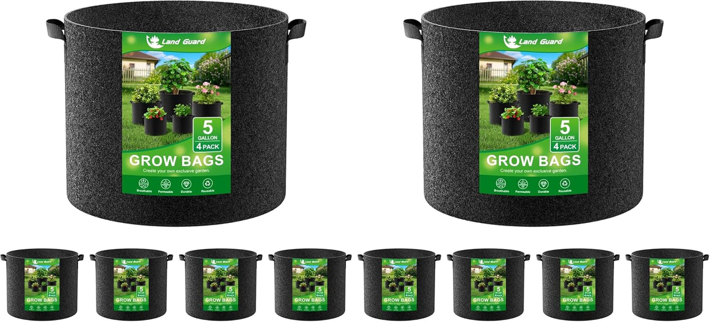 4-Pack Fabric Grow Bags 10 Gallon, Thickened Nonwoven Garden Pots, Growing Bags with Handles, Black