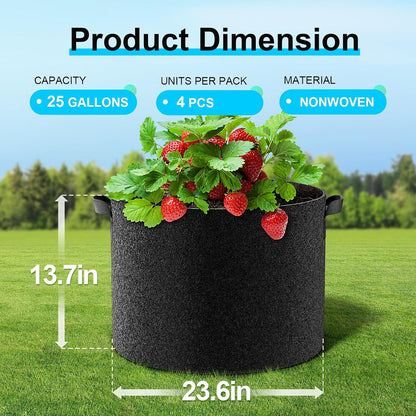4-Pack Fabric Grow Bags 10 Gallon, Thickened Nonwoven Garden Pots, Growing Bags with Handles, Black