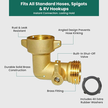 Brass Garden Hose Elbow with Shut-Off Valve – 3/4 in GHT, 90°