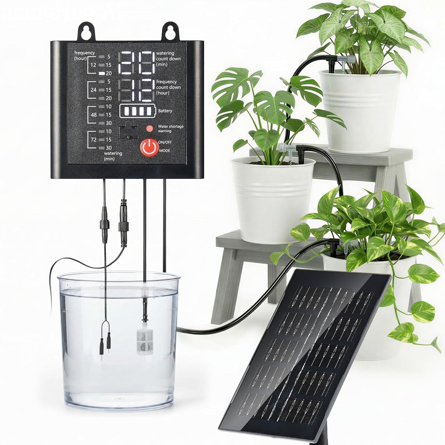 49ft Solar Drip Irrigation System with USB Charging for 15 Potted Plants