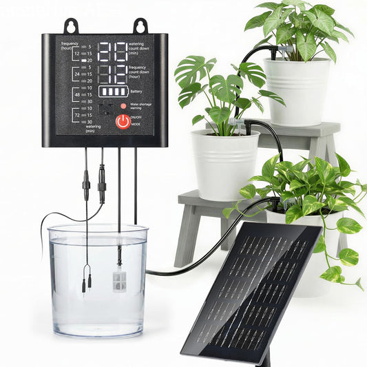 49ft Solar Drip Irrigation System with USB Charging for 15 Potted Plants