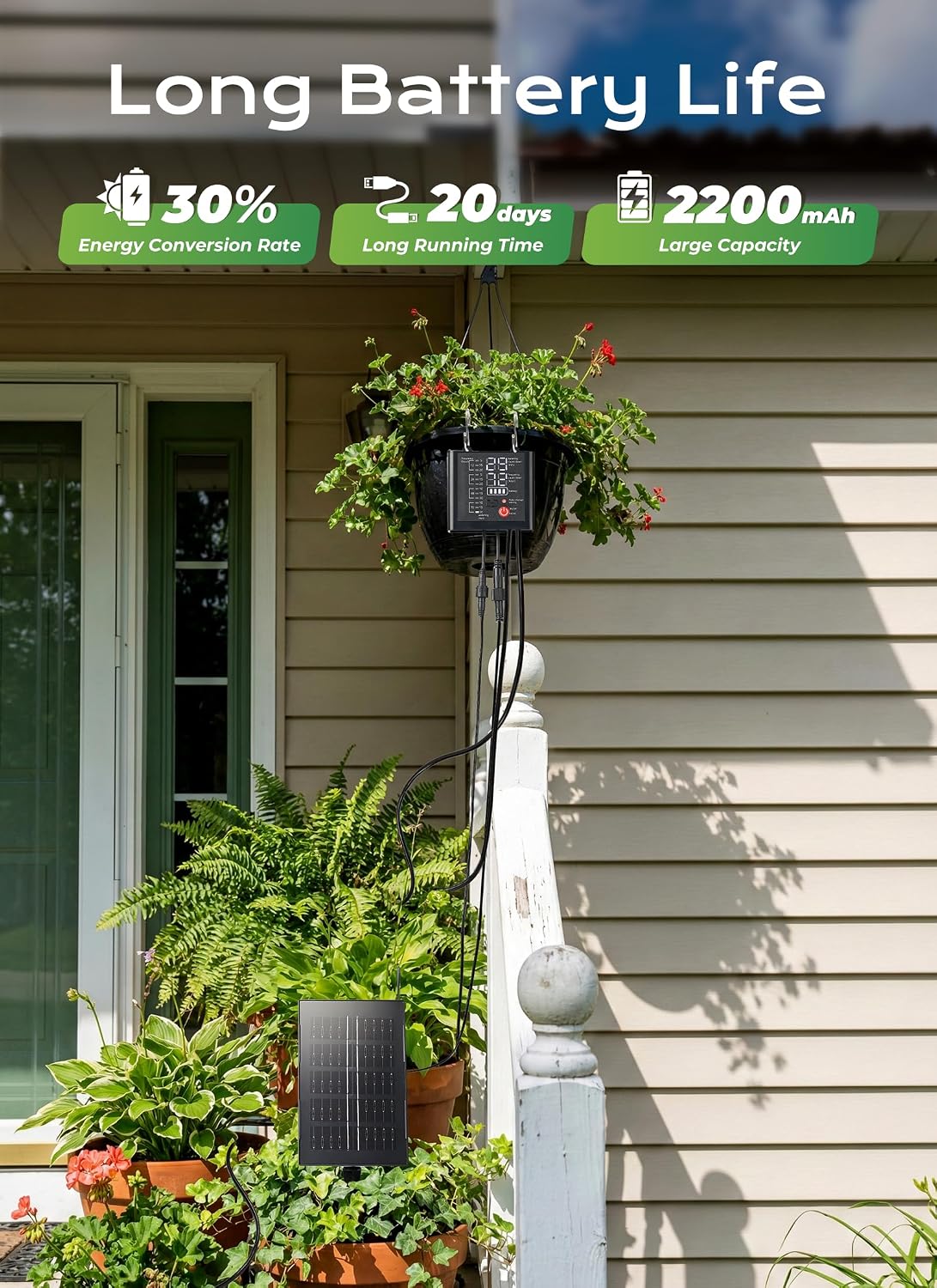 49ft Solar Drip Irrigation System with USB Charging for 15 Potted Plants