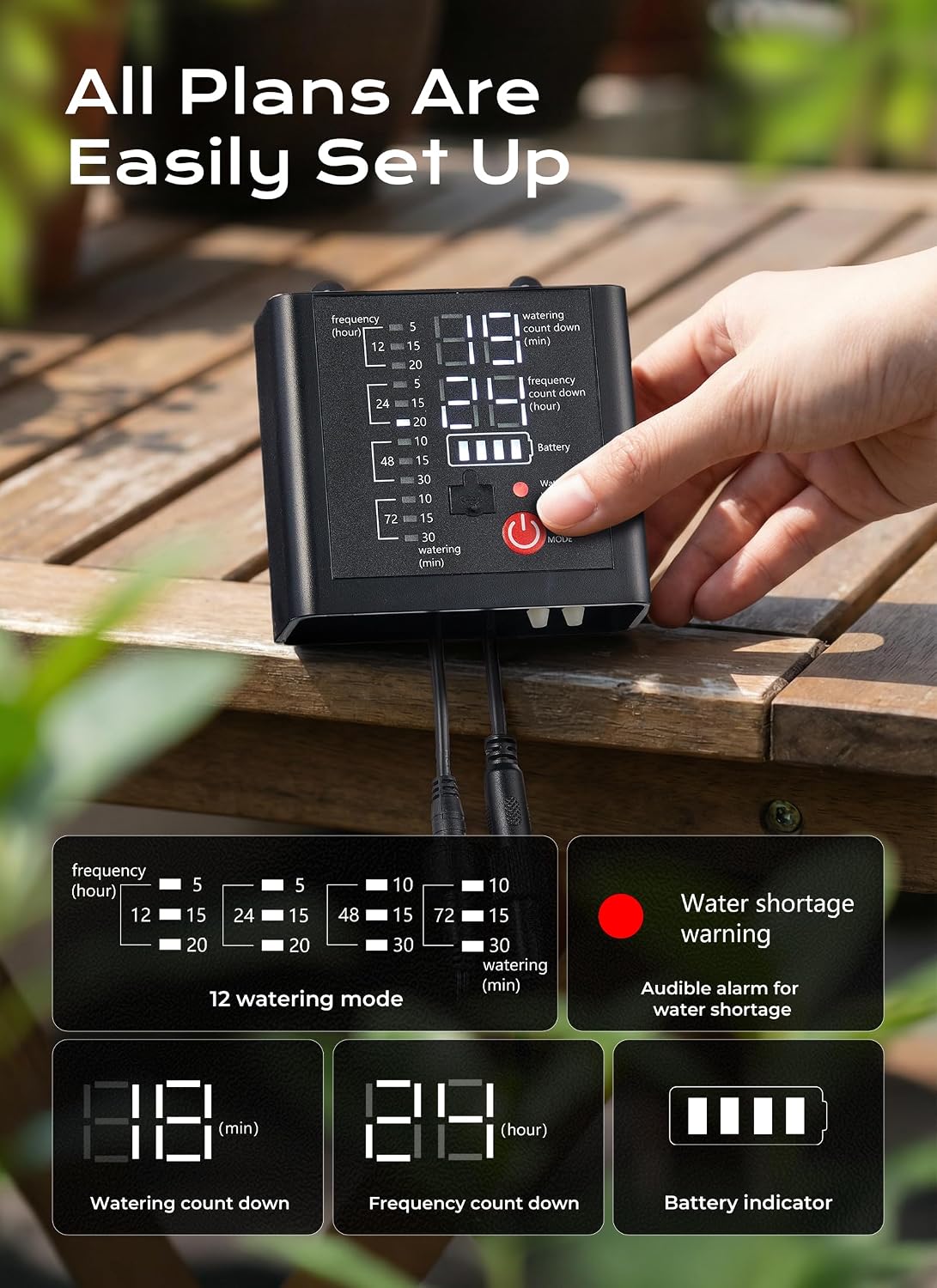 49ft Solar Drip Irrigation System with USB Charging for 15 Potted Plants
