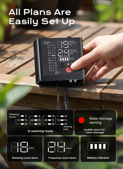 49ft Solar Drip Irrigation System with USB Charging for 15 Potted Plants