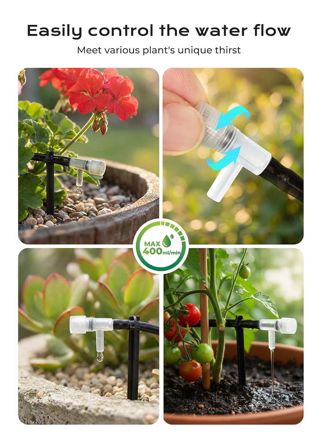 49ft Solar Drip Irrigation System with USB Charging for 15 Potted Plants
