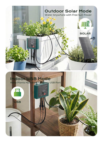 49ft Solar Drip Irrigation System with USB Charging for 15 Potted Plants