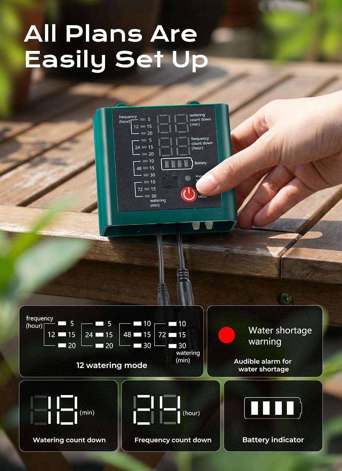 49ft Solar Drip Irrigation System with USB Charging for 15 Potted Plants
