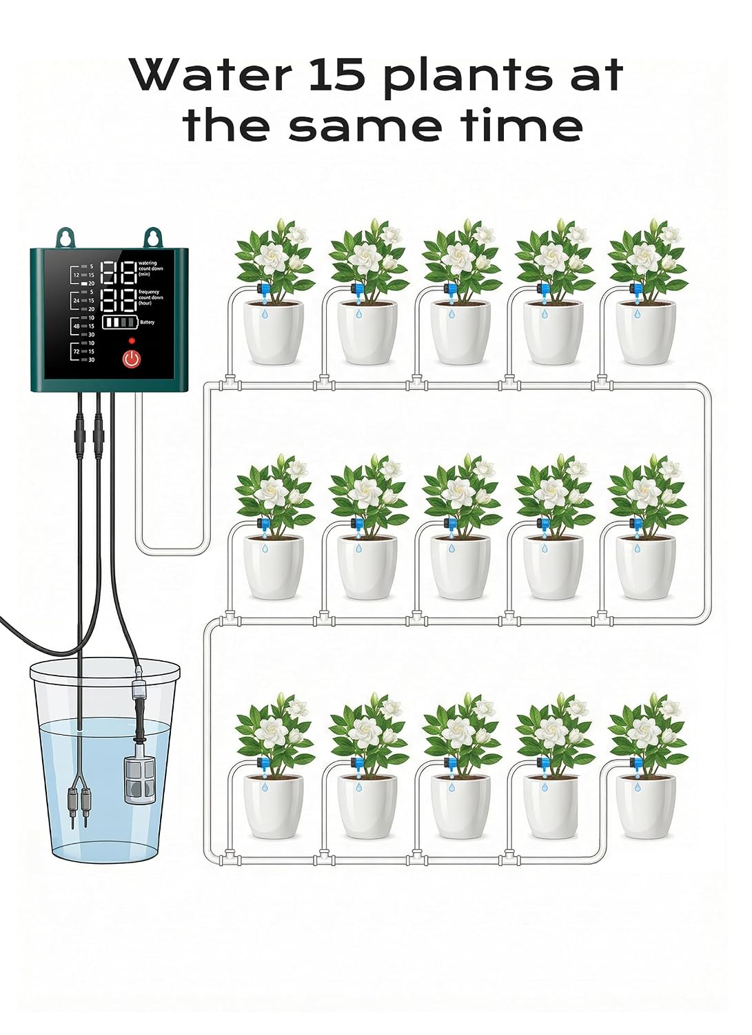 49ft Solar Drip Irrigation System with USB Charging for 15 Potted Plants