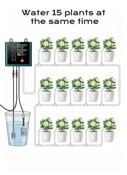 49ft Solar Drip Irrigation System with USB Charging for 15 Potted Plants