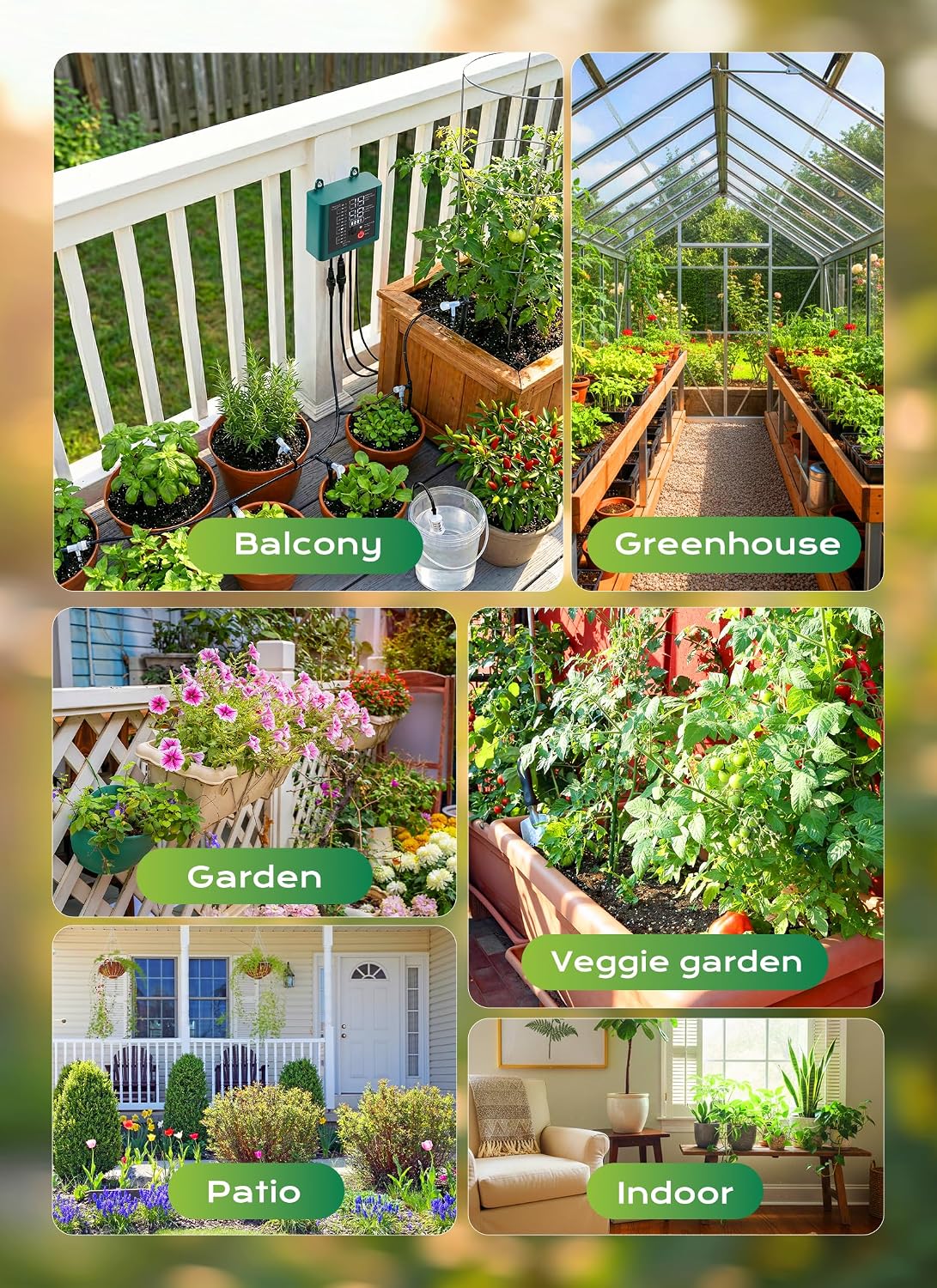 49ft Solar Drip Irrigation System with USB Charging for 15 Potted Plants
