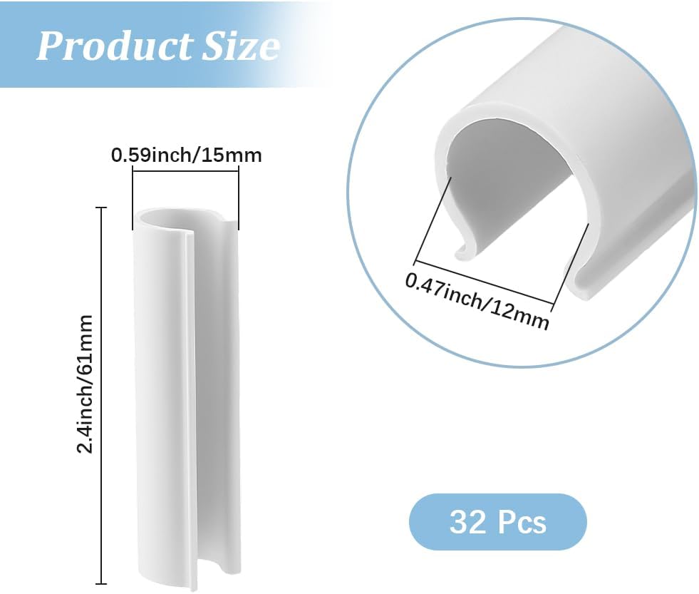 32Pcs PVC White Clamp Greenhouse Pipe Clips 2.4 Inch White Open Tube Row Pool Garden Awning Small Cover Clip Clamps for Greenhouse Garden Hoops Row Pool Nets Bird Protection