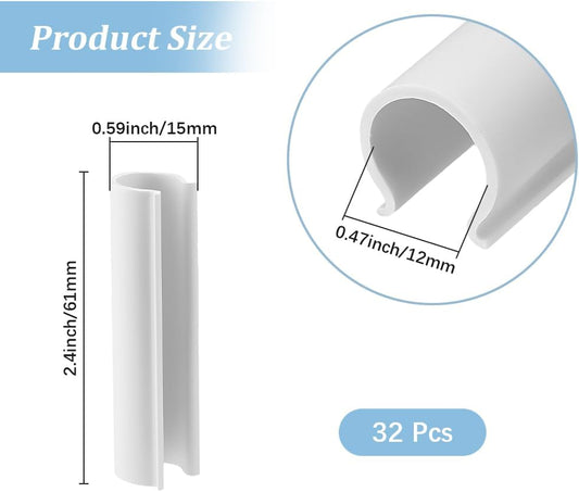 32Pcs PVC White Clamp Greenhouse Pipe Clips 2.4 Inch White Open Tube Row Pool Garden Awning Small Cover Clip Clamps for Greenhouse Garden Hoops Row Pool Nets Bird Protection