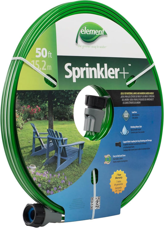 Element Sprinkler+, Sprinkler and Soaker Hose Combo, 50' Length, Green