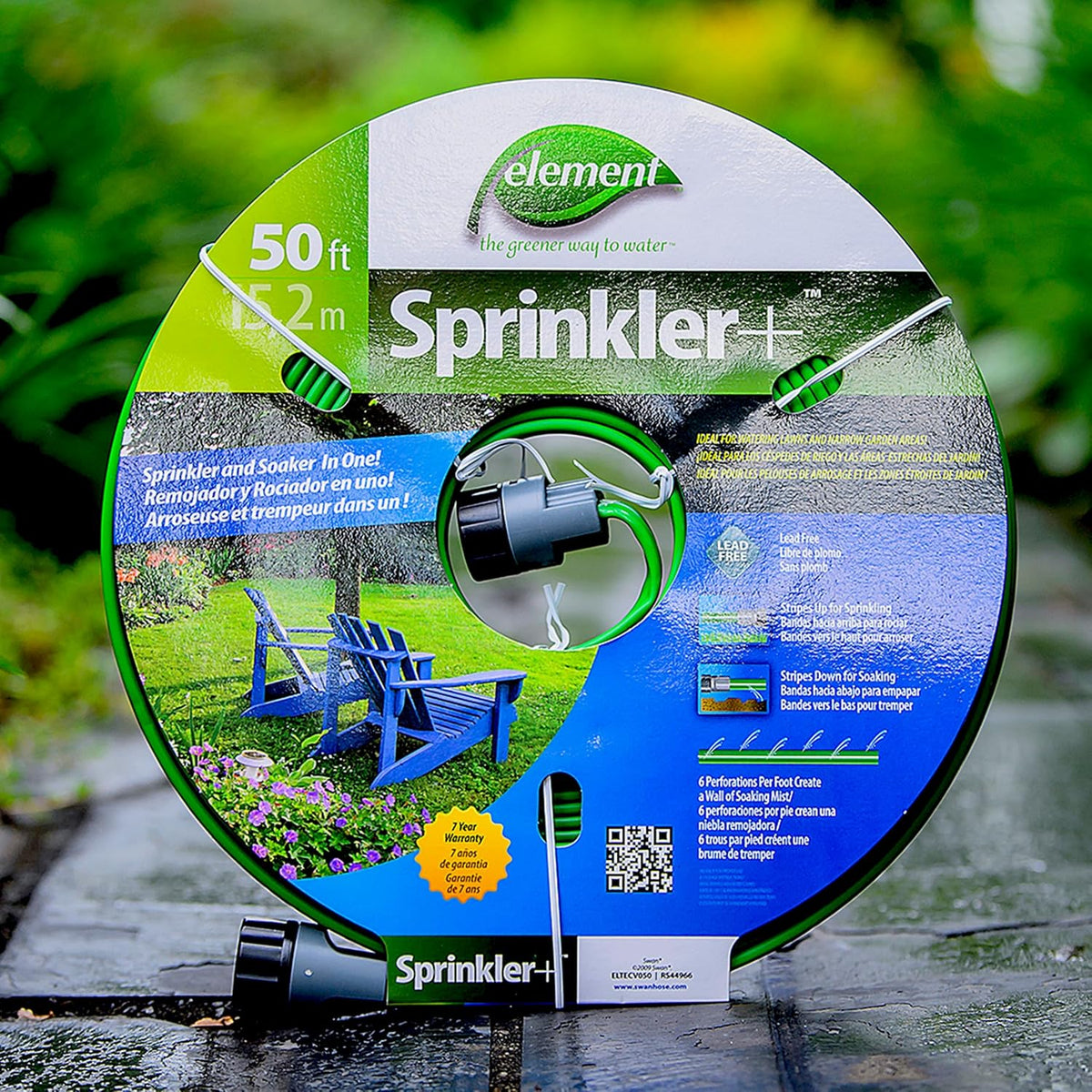 Element Sprinkler+, Sprinkler and Soaker Hose Combo, 50' Length, Green