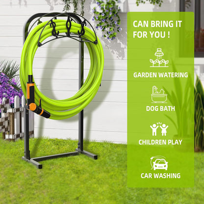 Garden Hose Holder, Freestanding Water Hose Holder with 4 Spikes, Heavy Duty Hose Reel Holds 150ft Hose, Hose Hanger, Hose Storage, Hose Organizer for Outside Lawn Yard