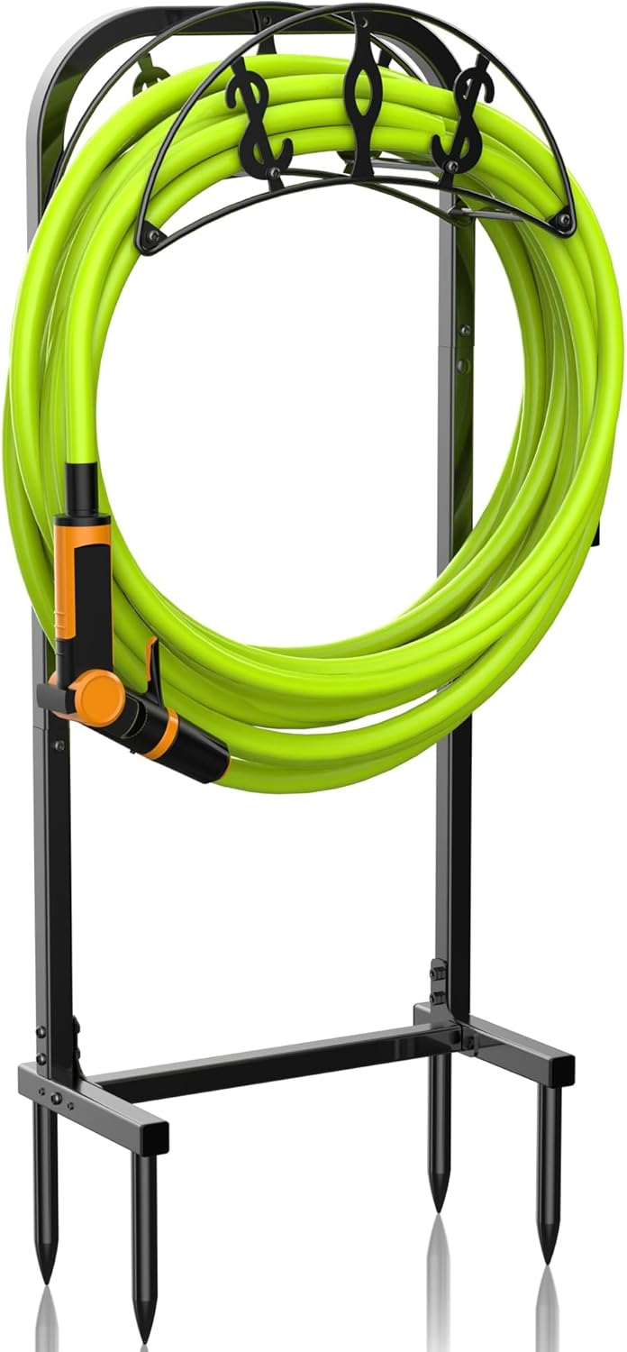 Garden Hose Holder, Freestanding Water Hose Holder with 4 Spikes, Heavy Duty Hose Reel Holds 150ft Hose, Hose Hanger, Hose Storage, Hose Organizer for Outside Lawn Yard