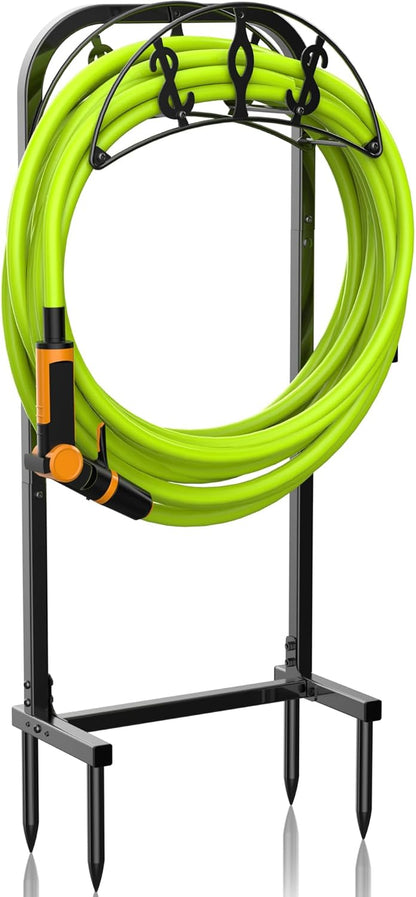 Garden Hose Holder, Freestanding Water Hose Holder with 4 Spikes, Heavy Duty Hose Reel Holds 150ft Hose, Hose Hanger, Hose Storage, Hose Organizer for Outside Lawn Yard