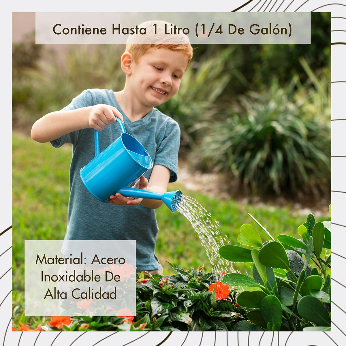 Watering Can for Kids - Play Time or Practical Use - Childs Metal Watering Can - Small Water Can for Boys and Girls, Perfect for Easter Gift -32 oz (Blue)