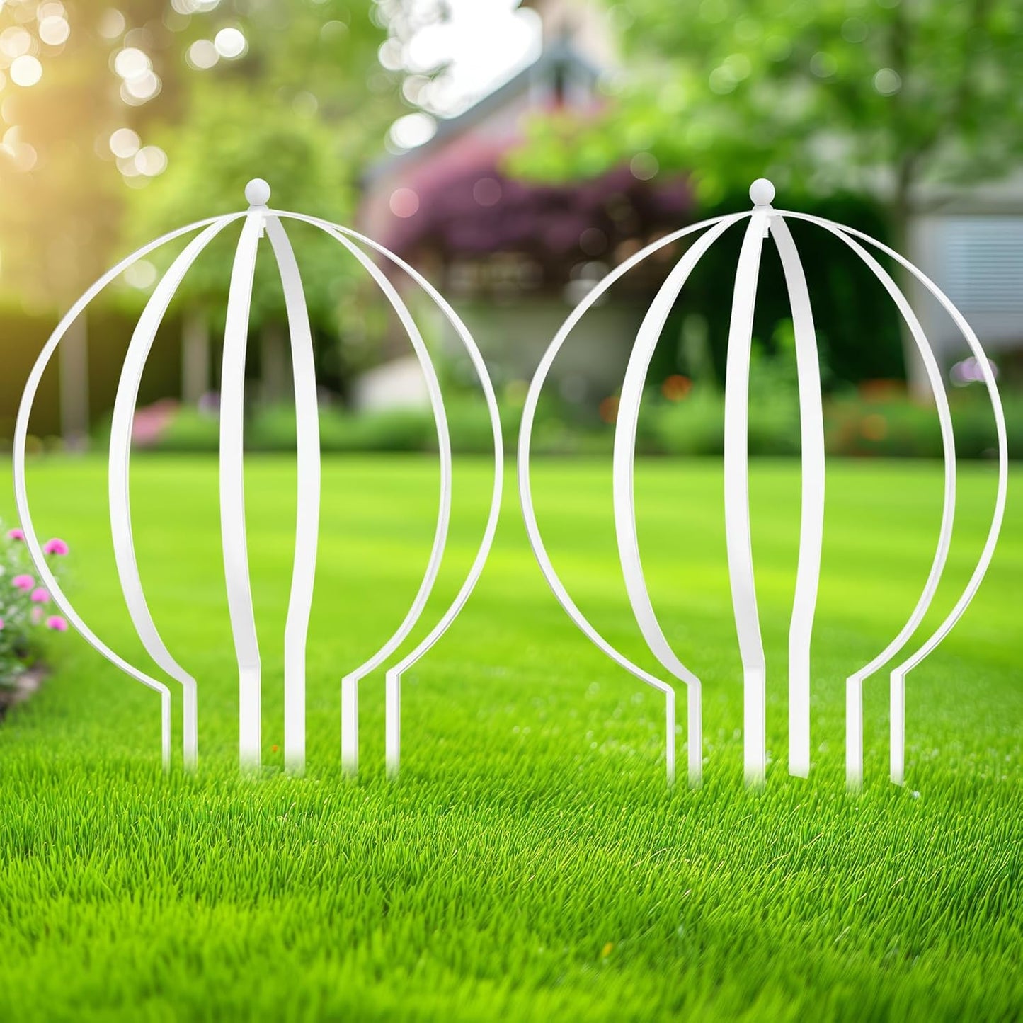 2 Pcs Large Metal Trellis Obelisks Sturdy Round Circle Trellis for Climbing Plant Support Indoor Outdoor Potted Vines, Cucumbers & Flowers, Patio Doorway Garden Decor (White, 25.20" x 21.26'')