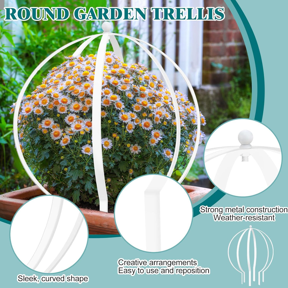 2 Pcs Large Metal Trellis Obelisks Sturdy Round Circle Trellis for Climbing Plant Support Indoor Outdoor Potted Vines, Cucumbers & Flowers, Patio Doorway Garden Decor (White, 25.20" x 21.26'')