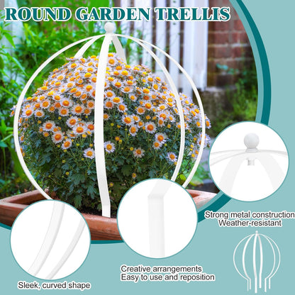 2 Pcs Large Metal Trellis Obelisks Sturdy Round Circle Trellis for Climbing Plant Support Indoor Outdoor Potted Vines, Cucumbers & Flowers, Patio Doorway Garden Decor (White, 25.20" x 21.26'')