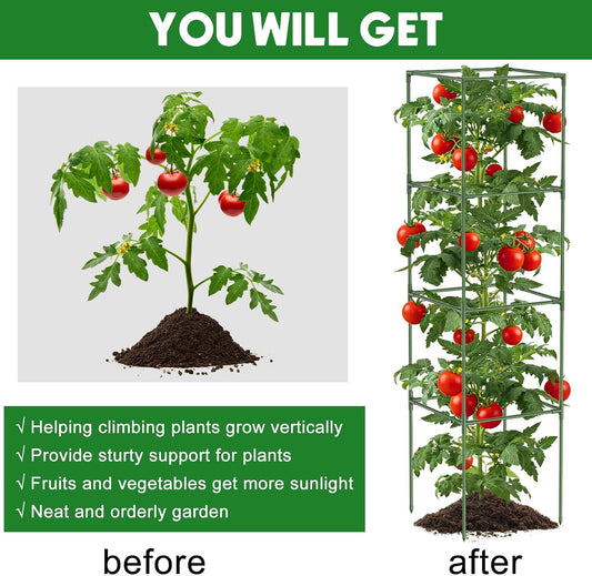 3 Pack Tomato Cage, 16" W x 66" H Tomato Trellis, with 50 Pcs Clips