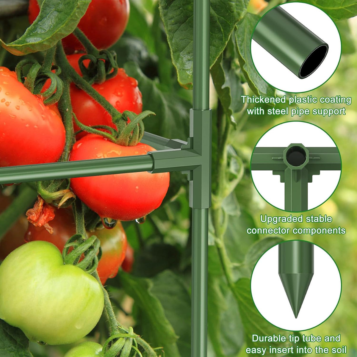 3 Pack Tomato Cage, 16" W x 66" H Tomato Trellis, with 50 Pcs Clips