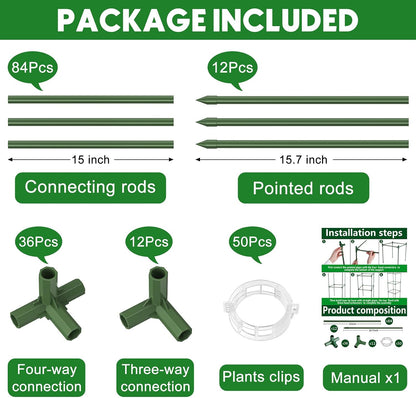 3 Pack Tomato Cage, 16" W x 66" H Tomato Trellis, with 50 Pcs Clips