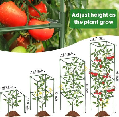 3 Pack Tomato Cage, 16" W x 66" H Tomato Trellis, with 50 Pcs Clips