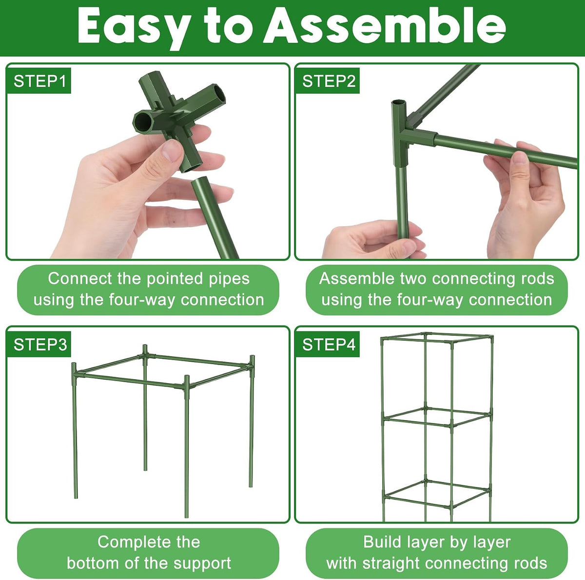 3 Pack Tomato Cage, 16" W x 66" H Tomato Trellis, with 50 Pcs Clips