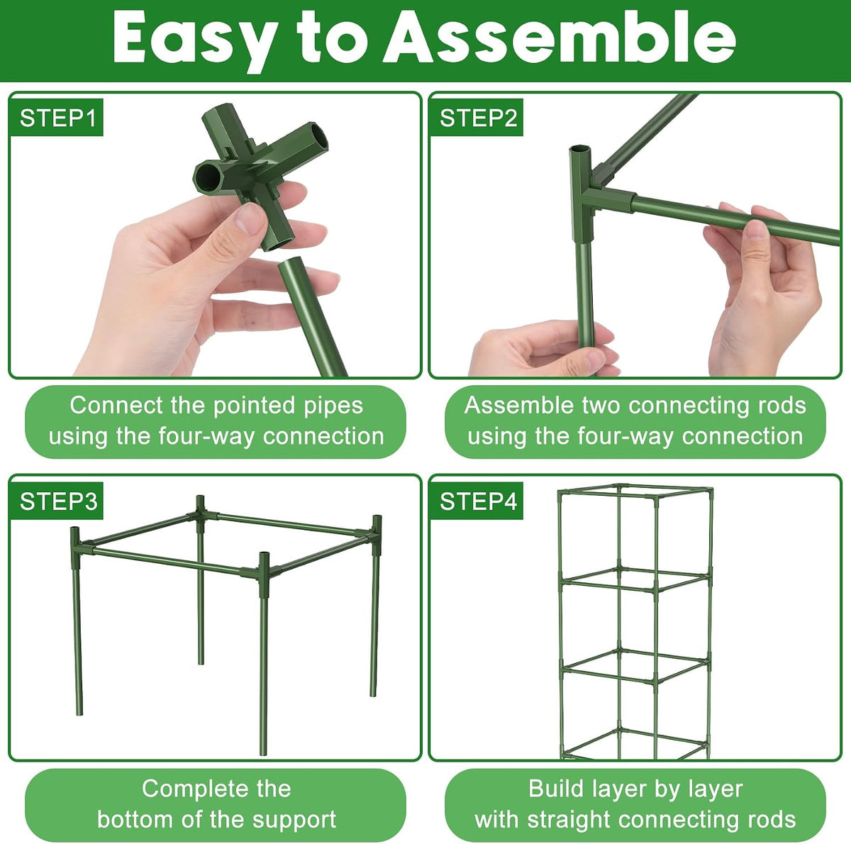 3 Pack Tomato Cage, 16" W x 66" H Tomato Trellis, with 50 Pcs Clips