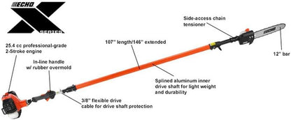 12 in. 25.4cc Gas Engine Telescoping In-Line Handle Pole Pruner