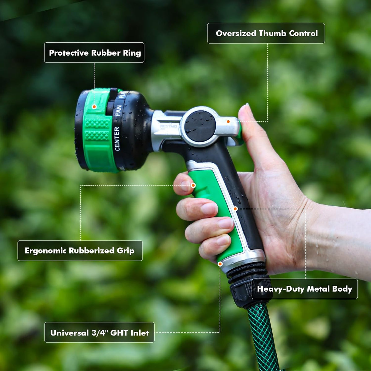 Water Hose Nozzle Heavy Duty, Adjustable Garden Sprayer for Outdoor