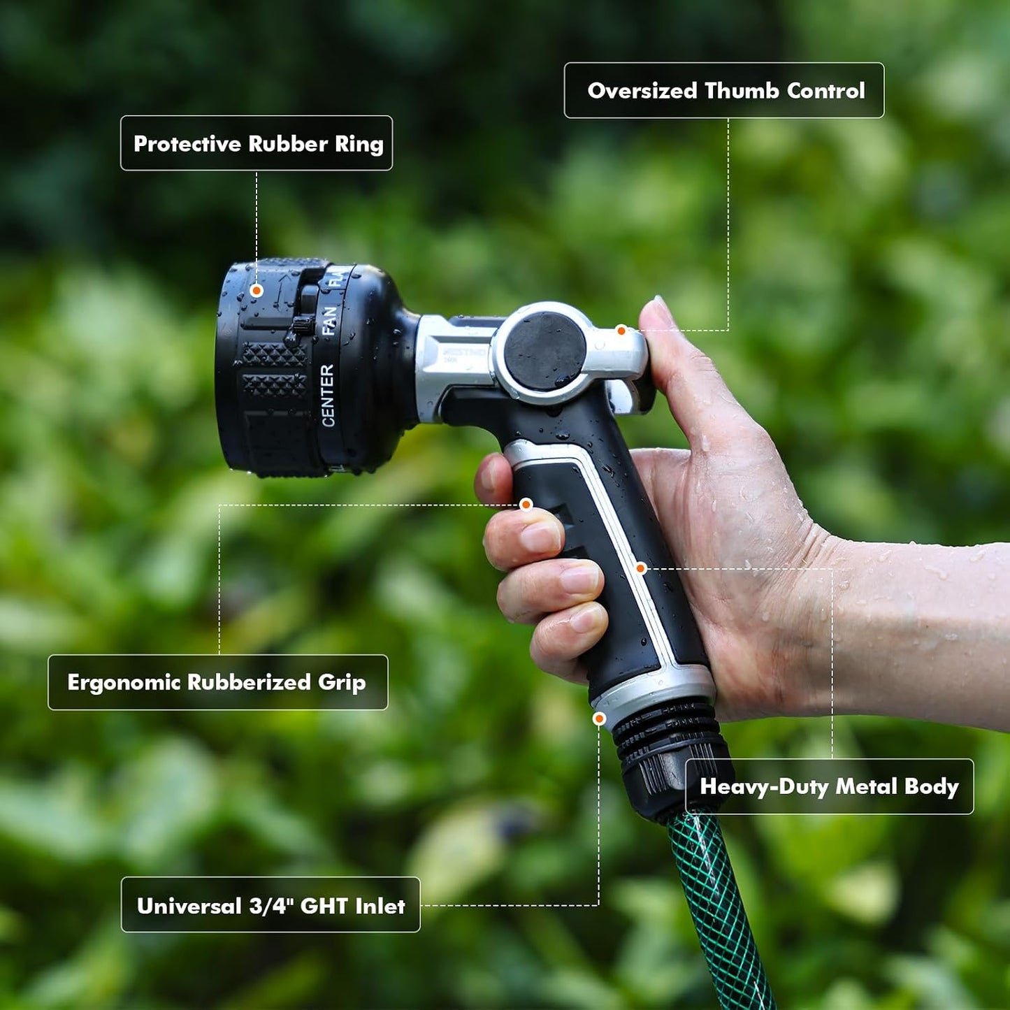 Water Hose Nozzle Heavy Duty, Adjustable Garden Sprayer for Outdoor
