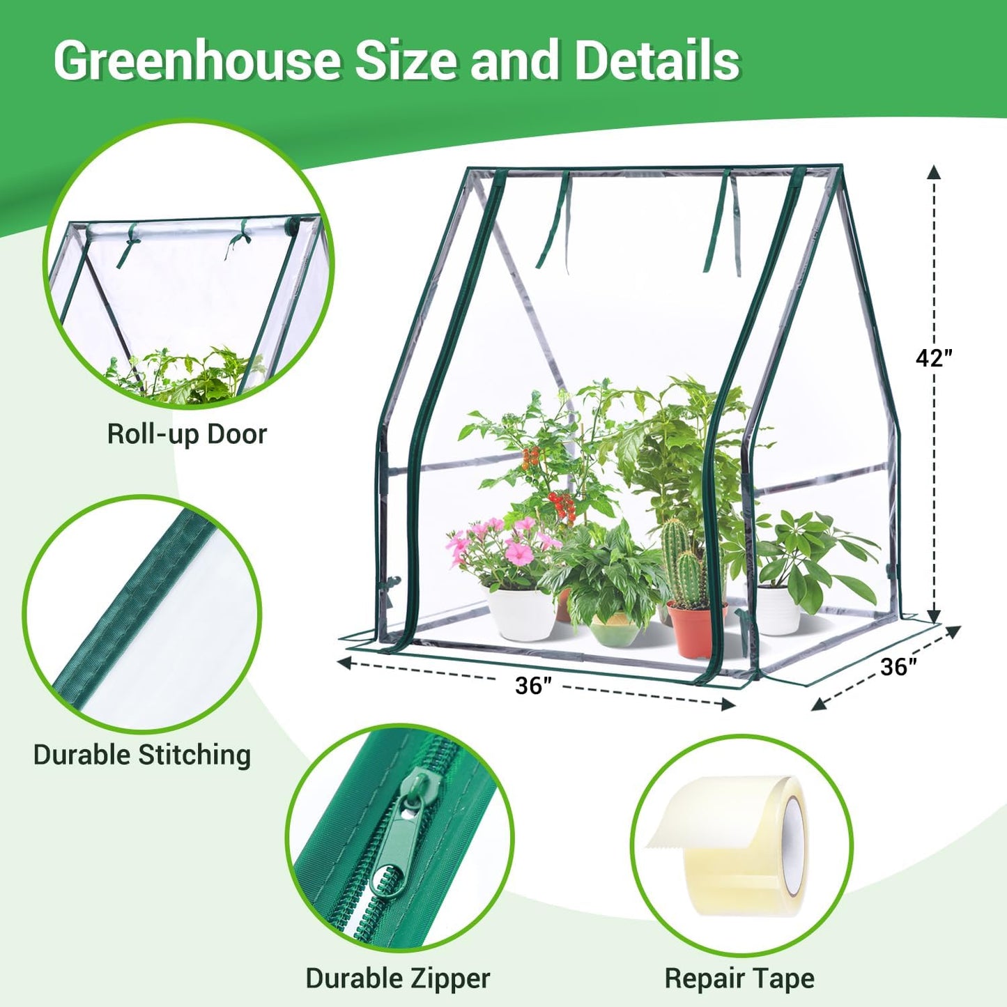 Mini Greenhouse for Indoor Outdoor: Portable Green House with Waterproof Pad for Small Plants Nursery Germination, 36"x36"x42" Light Duty Cover Tent Humidity Dome Seedling Accessory