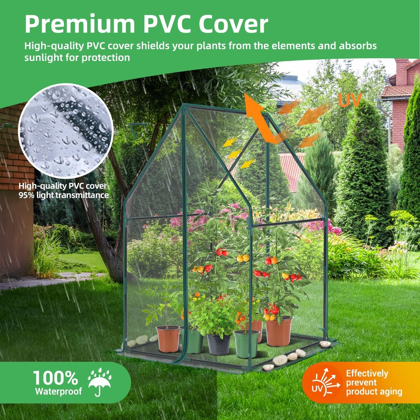 Mini Greenhouse for Indoor Outdoor: Portable Green House with Waterproof Pad for Small Plants Nursery Germination, 36"x36"x42" Light Duty Cover Tent Humidity Dome Seedling Accessory