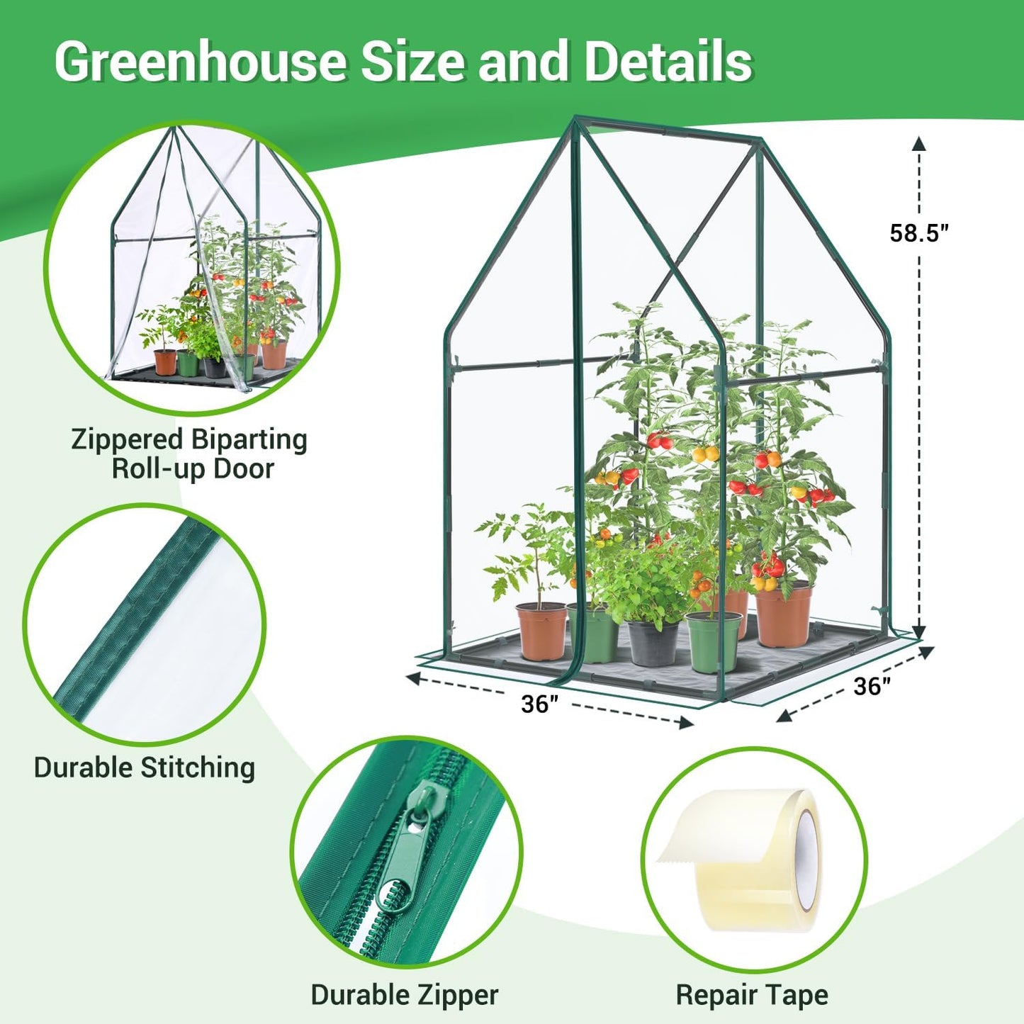Mini Greenhouse for Indoor Outdoor: Portable Green House with Waterproof Pad for Small Plants Nursery Germination, 36"x36"x42" Light Duty Cover Tent Humidity Dome Seedling Accessory
