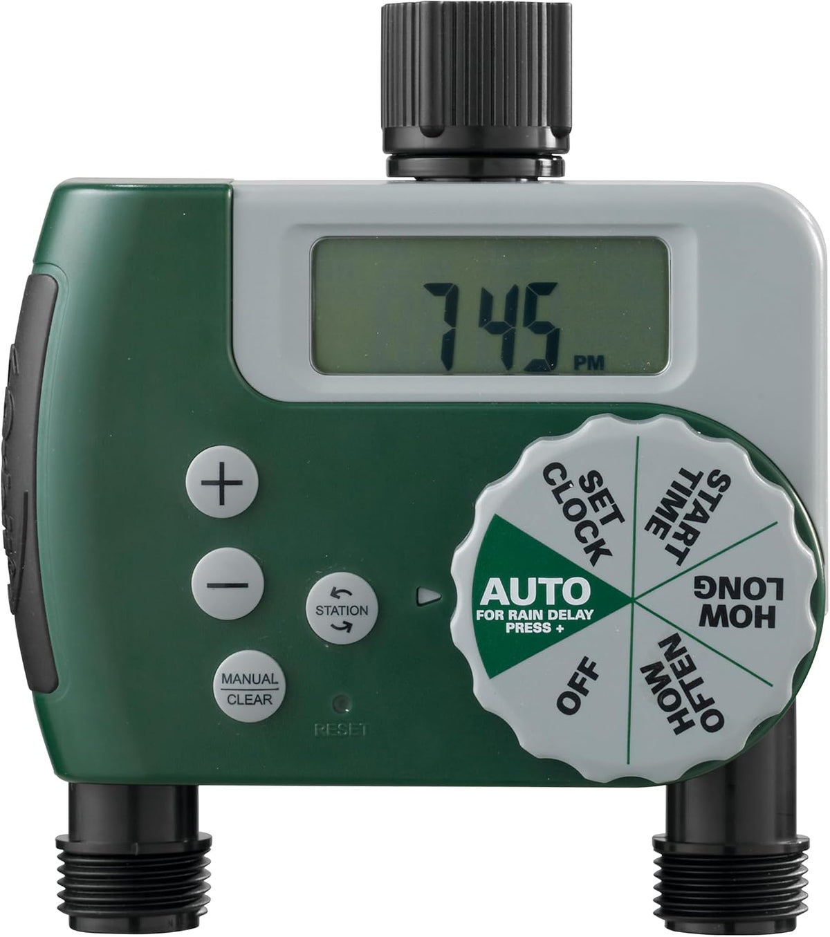 Programmable Digital Hose Watering Timer - 2 Outlet - Battery Powered - with LCD Screen - Built-in Rain Delay - Water-Resistant - 58910