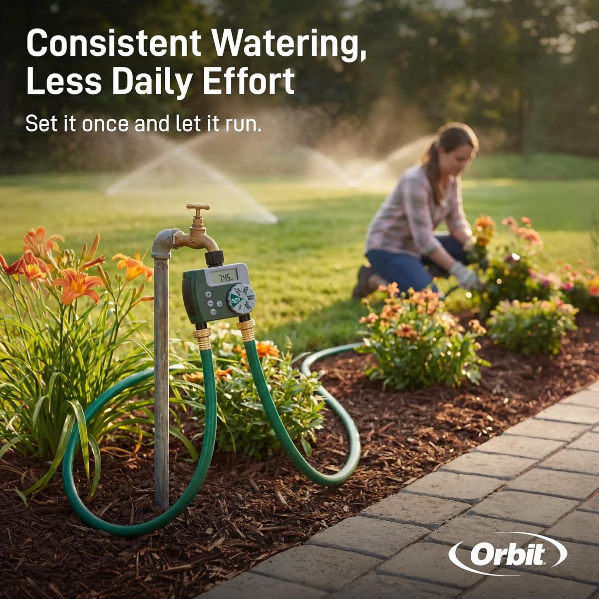 Programmable Digital Hose Watering Timer - 2 Outlet - Battery Powered - with LCD Screen - Built-in Rain Delay - Water-Resistant - 58910