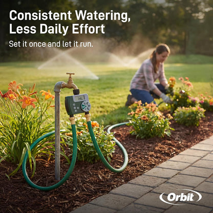 Programmable Digital Hose Watering Timer - 2 Outlet - Battery Powered - with LCD Screen - Built-in Rain Delay - Water-Resistant - 58910